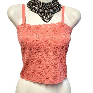 Girls Coral Lace Top with Built in Bra Petite Women Crop Top Short Lace Camisole